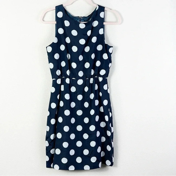 J. Crew Navy Blue and White Polka Dot Sleeveless Dress size 2 - Picture 1 of 9
